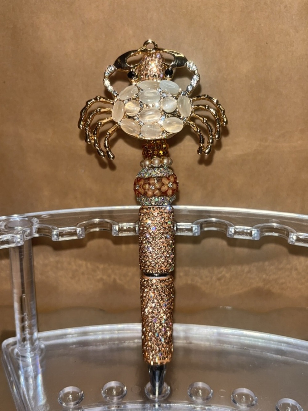 Decorative Gold-Tone Crab Beaded Accent Pen - Gold